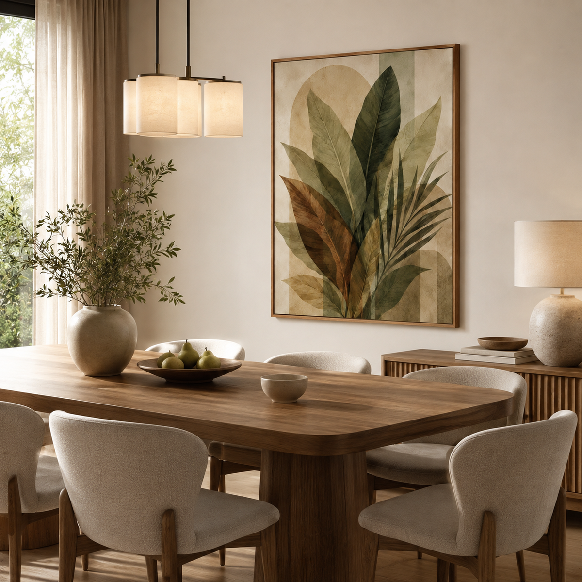 Quadro Folhagens Orgânicas em Tons Naturais