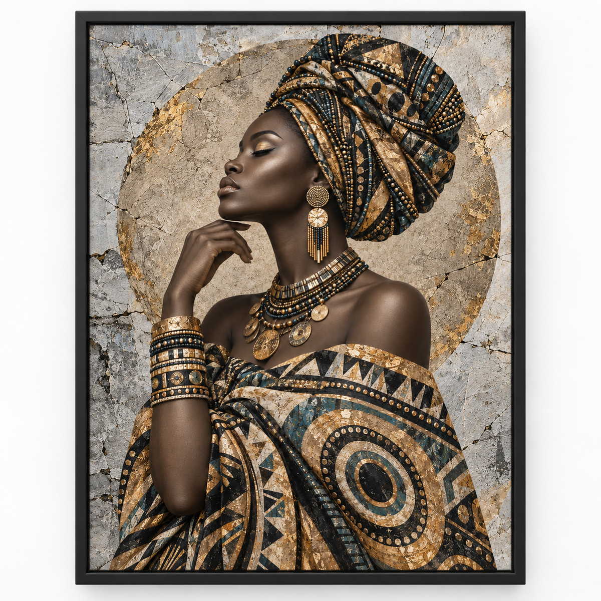 Quadro Mulher Africana Dourada