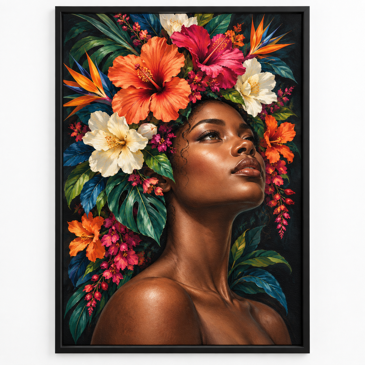 Quadro Mulher com Hibiscos Tropicais