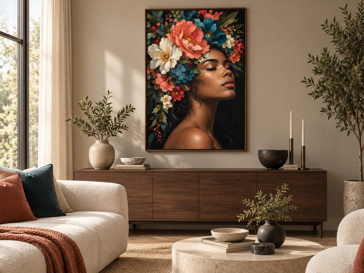 Quadro Mulher com Flores