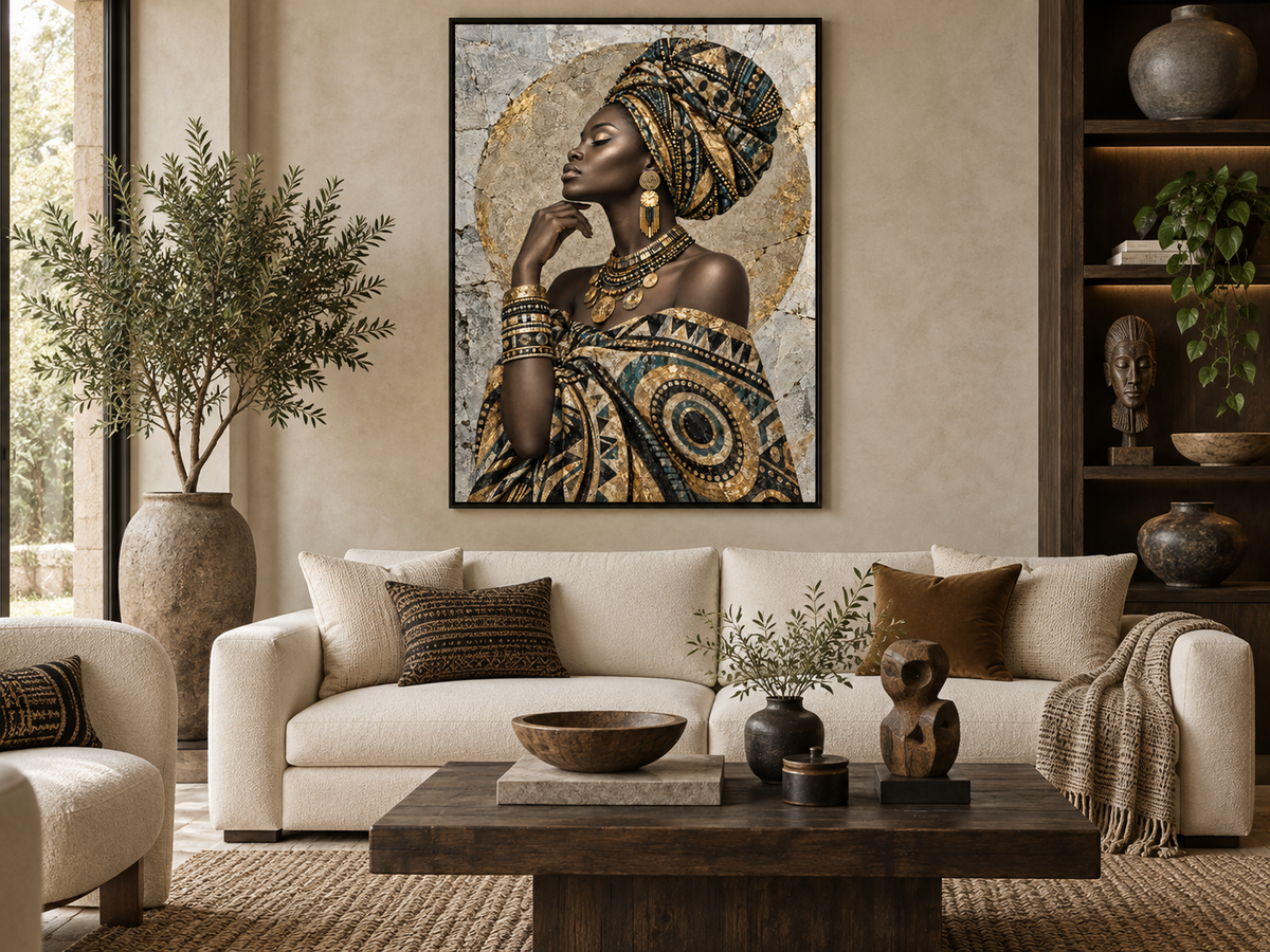 Quadro Mulher Africana Dourada