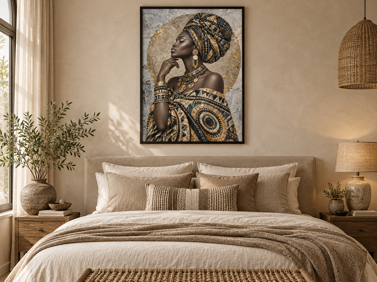 Quadro Mulher Africana Dourada