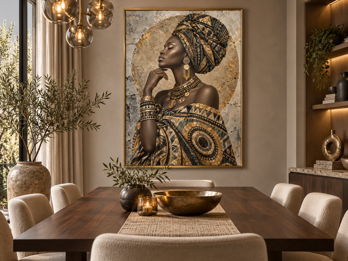 Quadro Mulher Africana Dourada