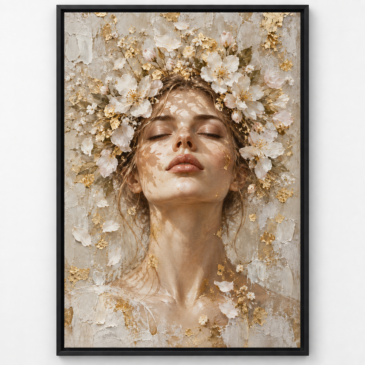 Quadro Mulher com Flores Brancas
