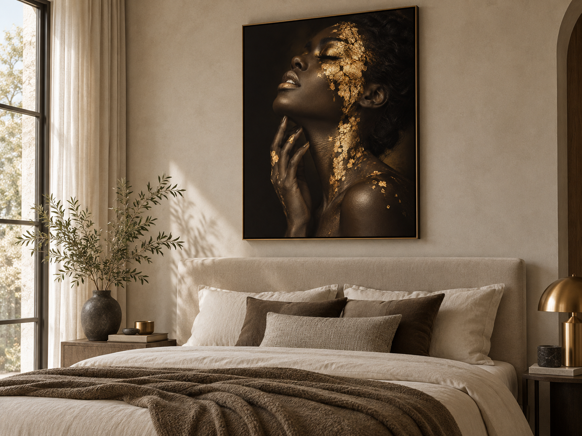 Quadro Mulher com Efeito Dourado