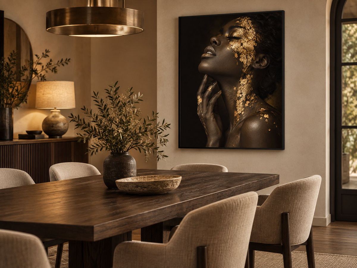 Quadro Mulher com Efeito Dourado