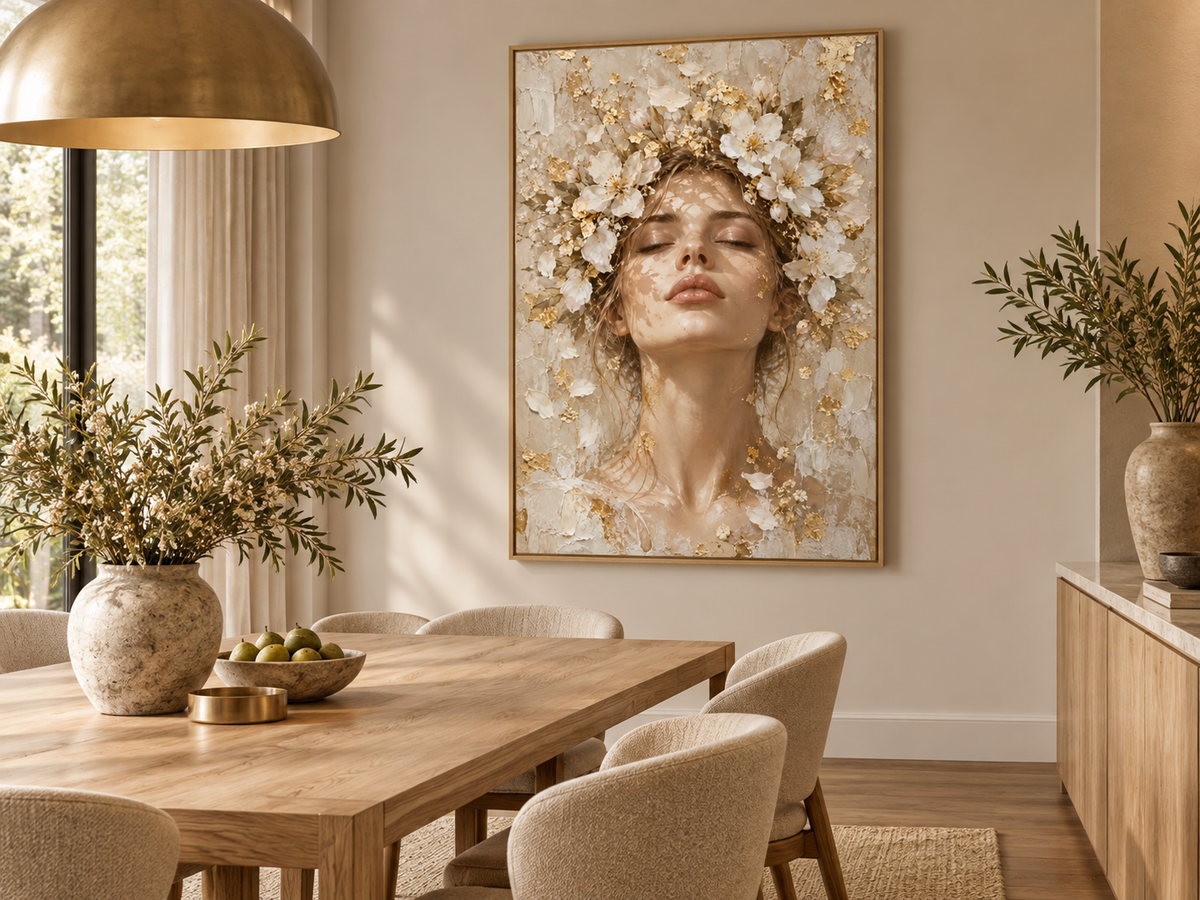 Quadro Mulher com Flores Brancas