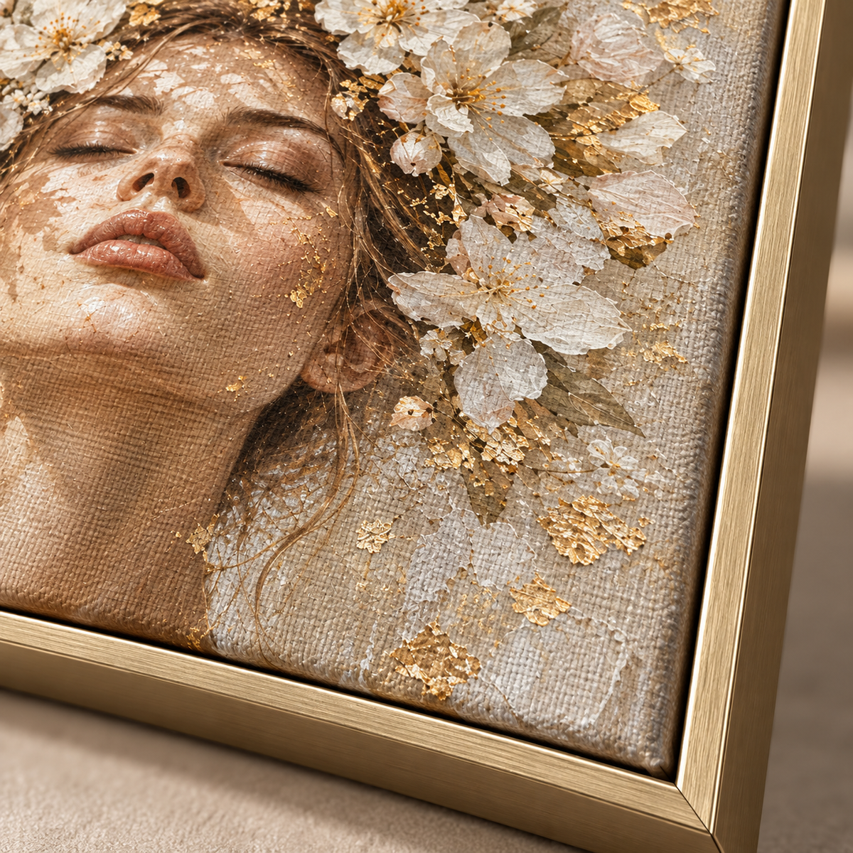 Quadro Mulher com Flores Brancas