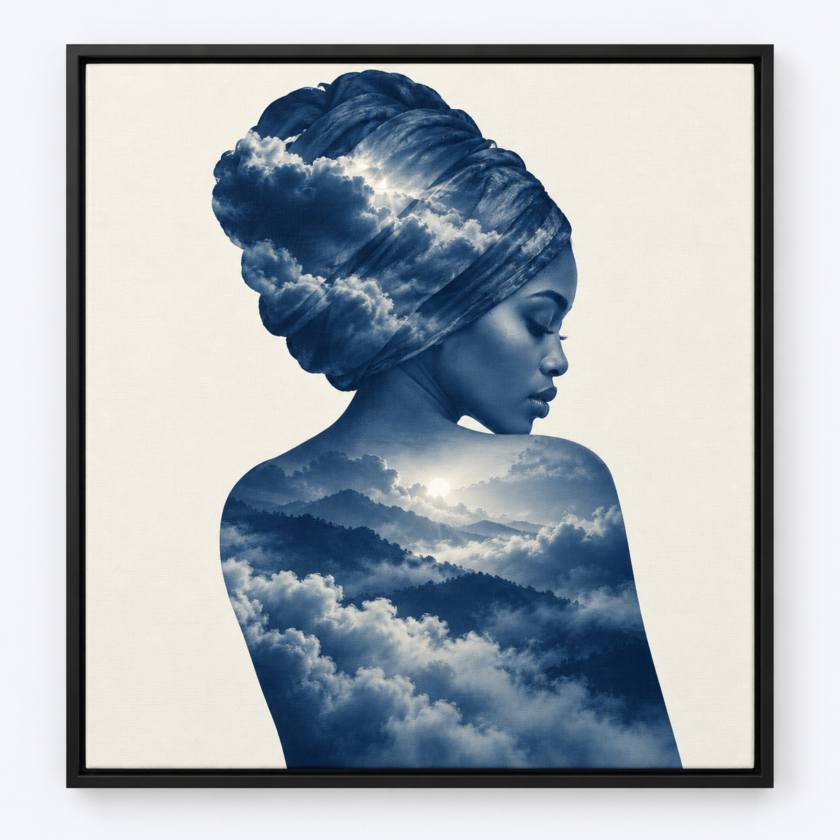 Quadro Mulher com Turbante, Nuvens e Montanhas