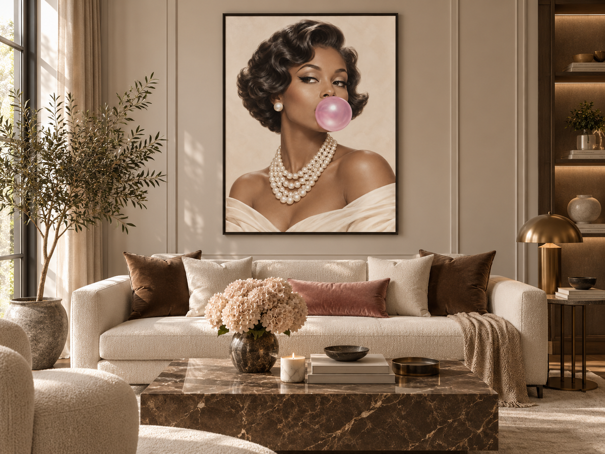 Quadro Pin-Up Mulher Negra com Chiclete