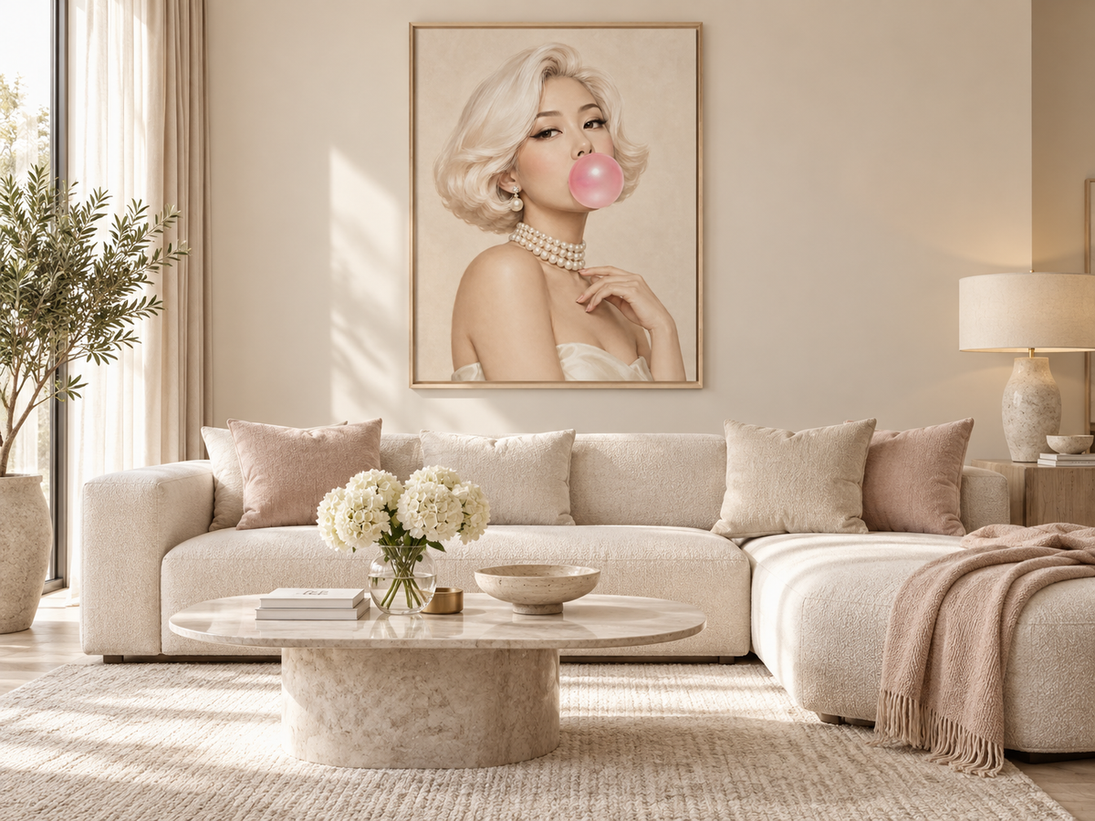 Quadro Pin-Up Loira com Chiclete