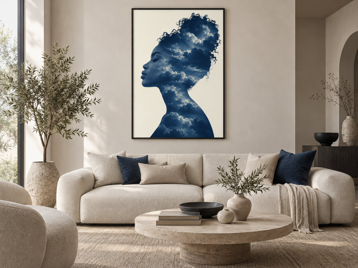 Quadro Mulher entre Nuvens em Dupla Exposição