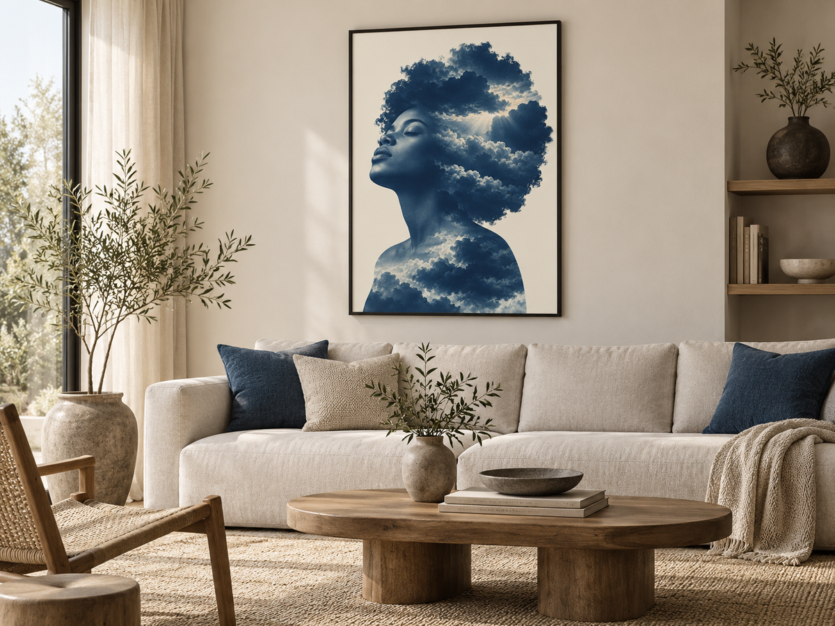Quadro Mulher Negra com Nuvens