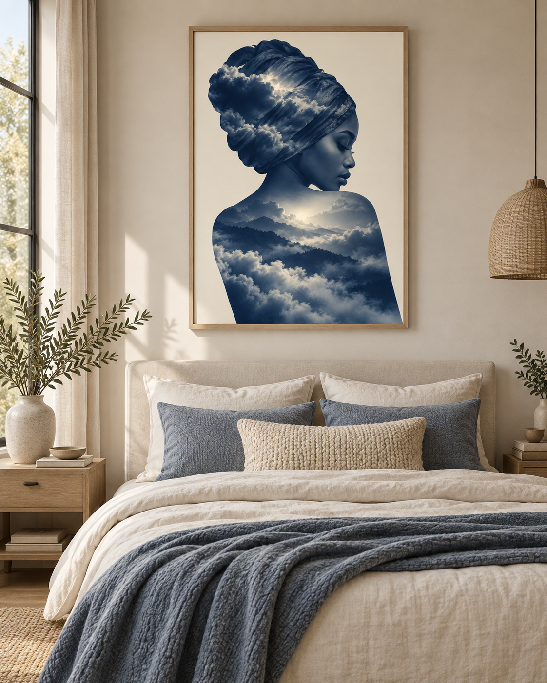 Quadro Mulher com Turbante, Nuvens e Montanhas
