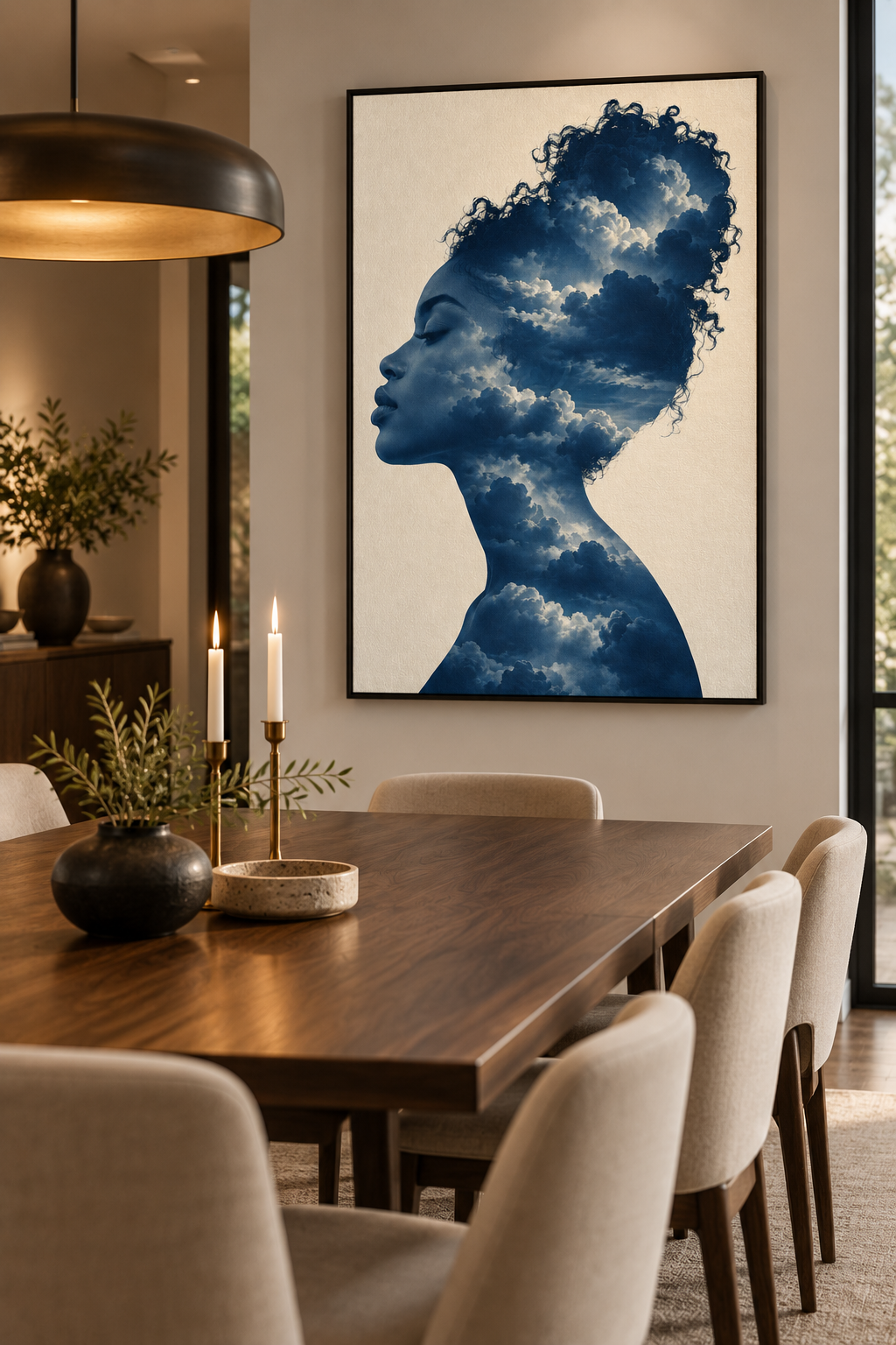 Quadro Mulher entre Nuvens em Dupla Exposição