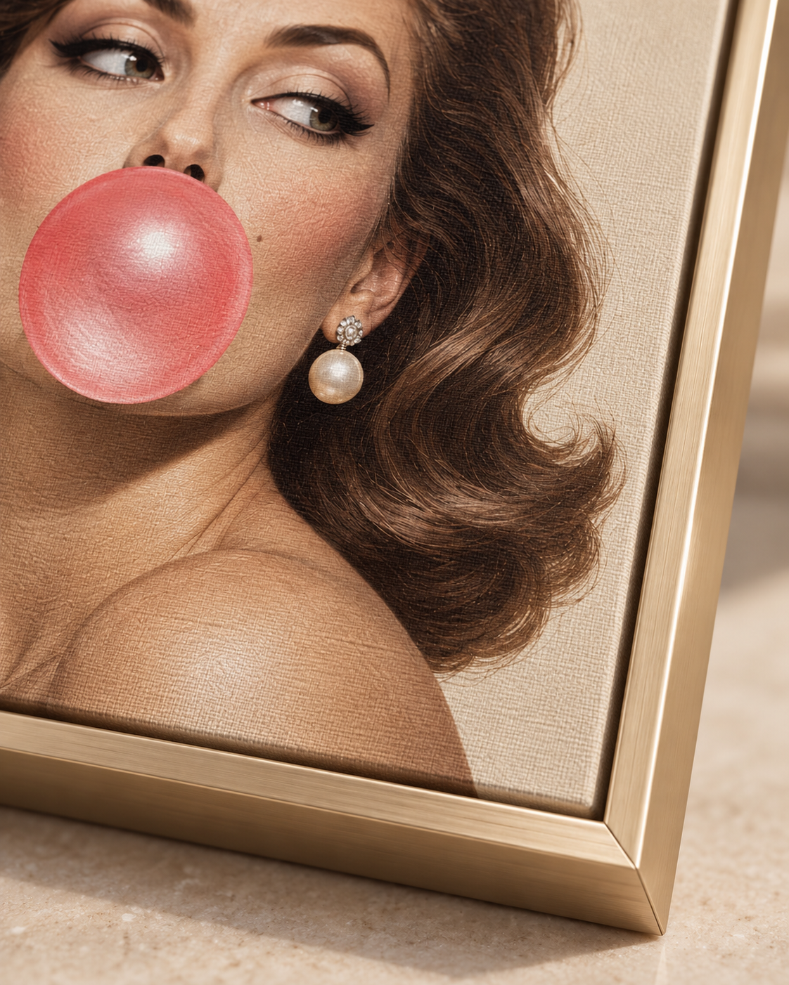 Quadro Pin-Up Morena com Chiclete