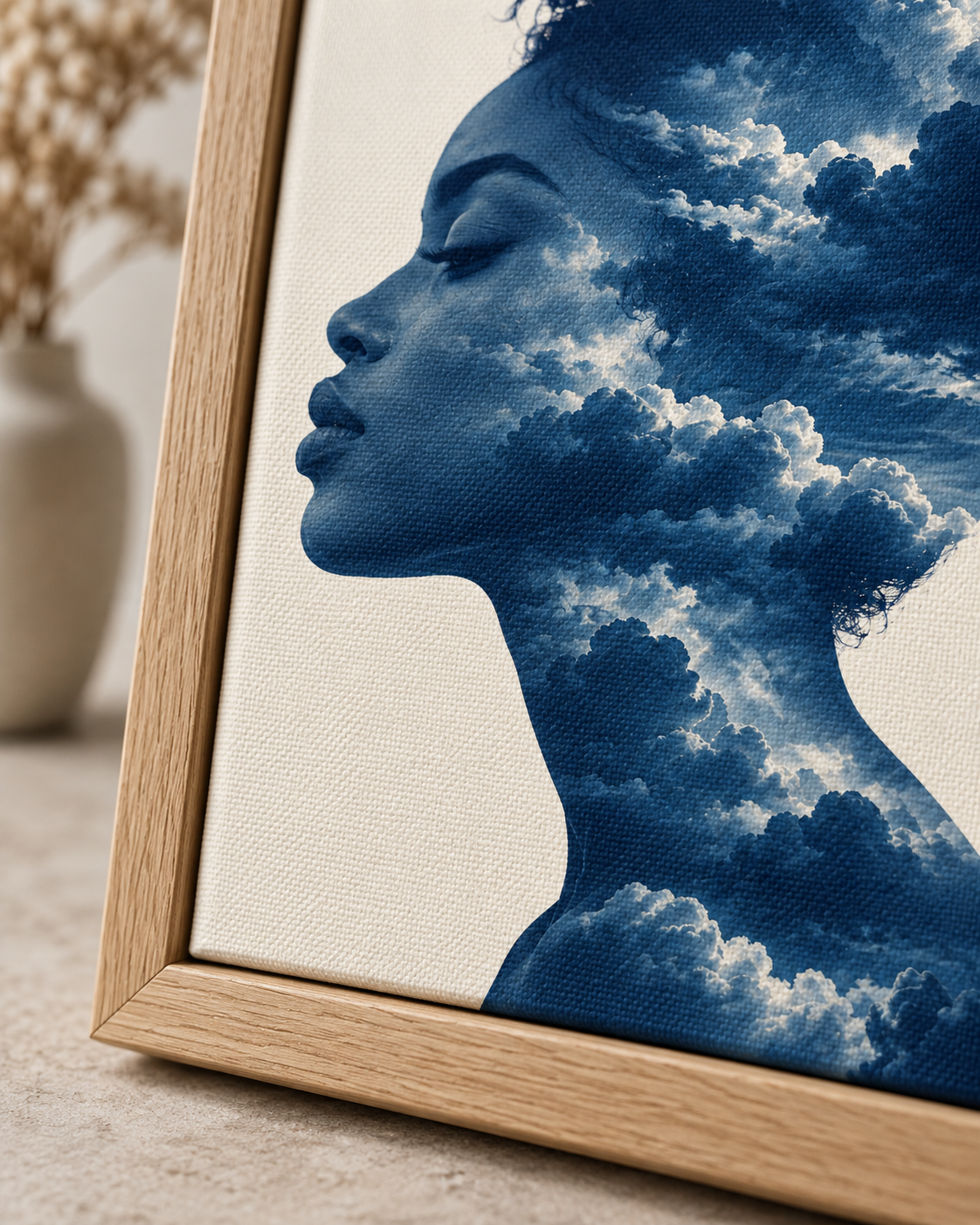 Quadro Mulher entre Nuvens em Dupla Exposição