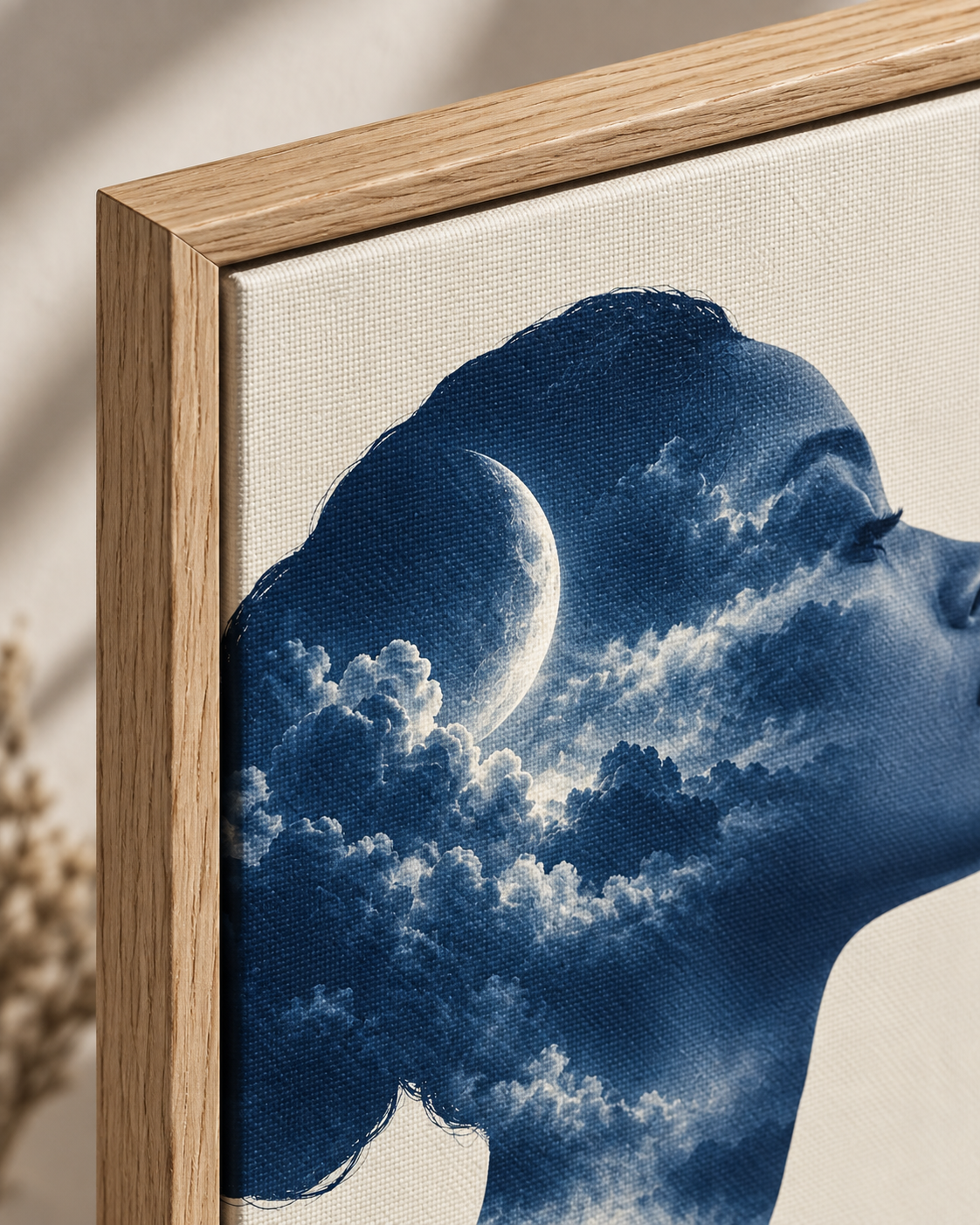 Quadro Mulher, Lua e Nuvens em Dupla Exposição