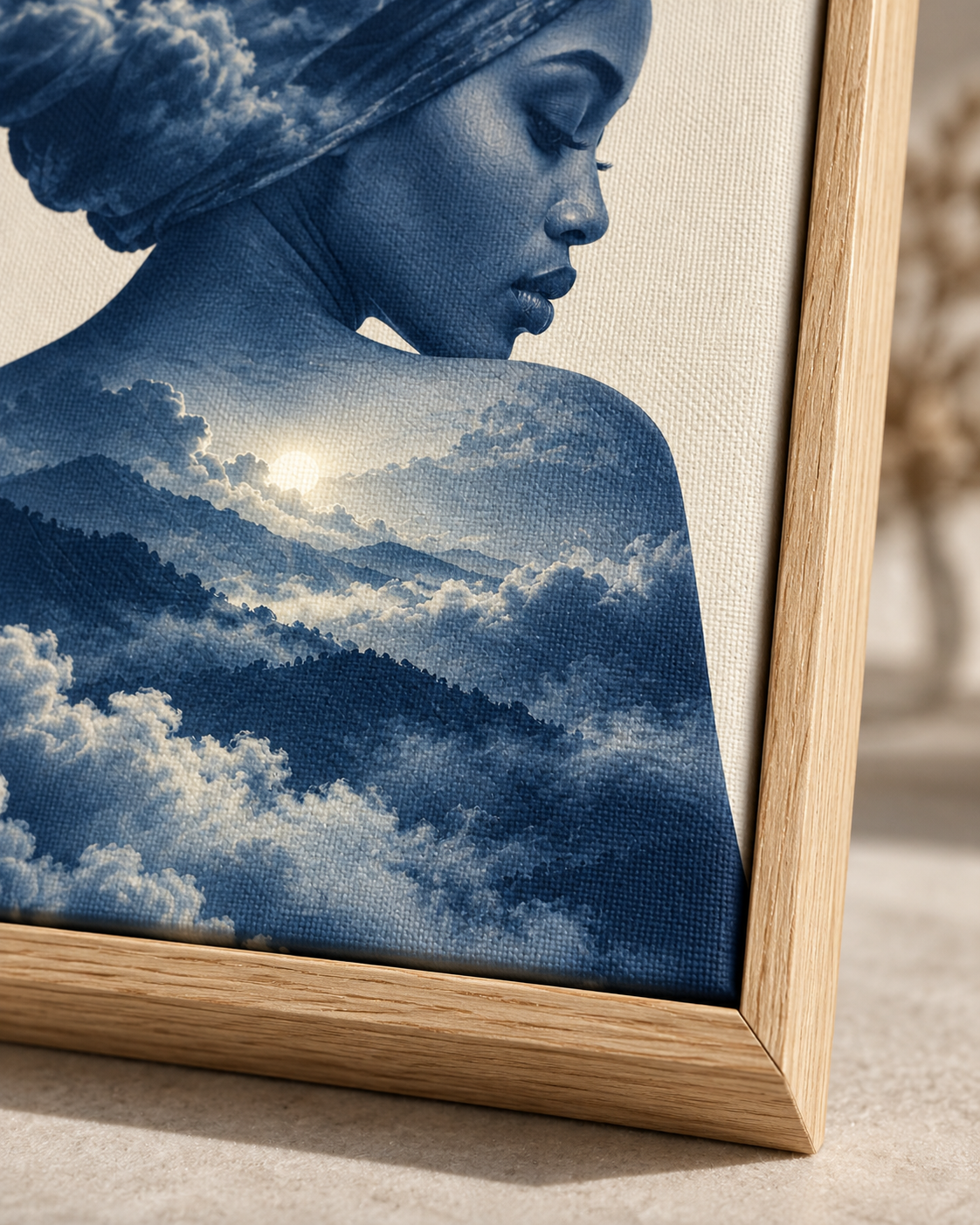 Quadro Mulher com Turbante, Nuvens e Montanhas