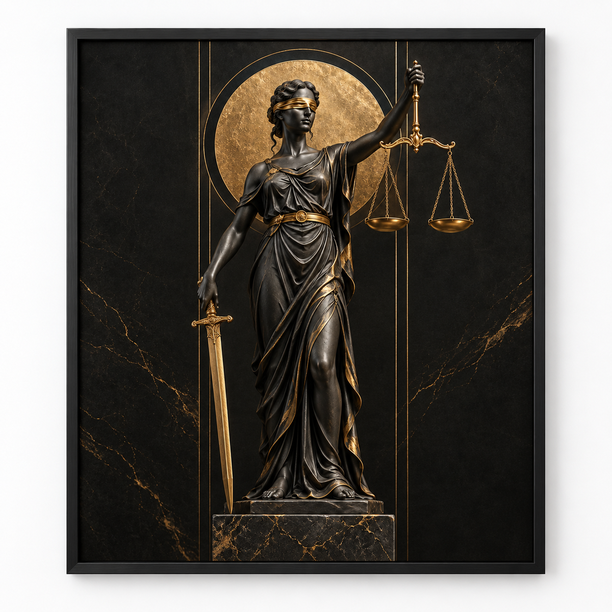Quadro Themis – Deusa da Justiça em Preto e Dourado