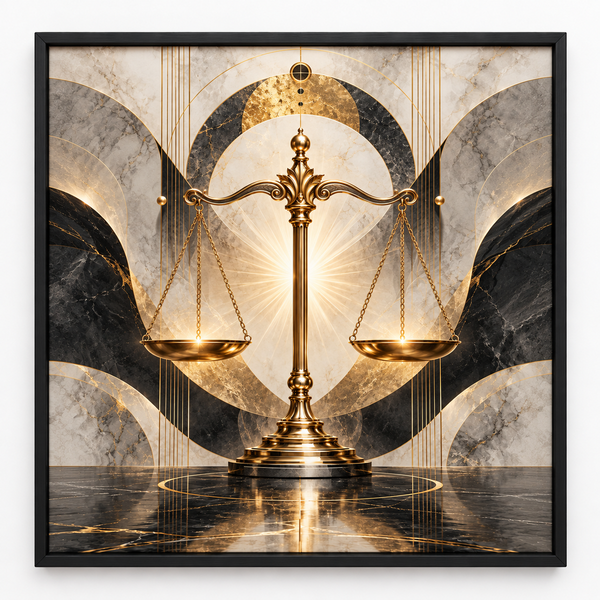 Quadro Balança da Justiça Dourada com Efeito Mármore