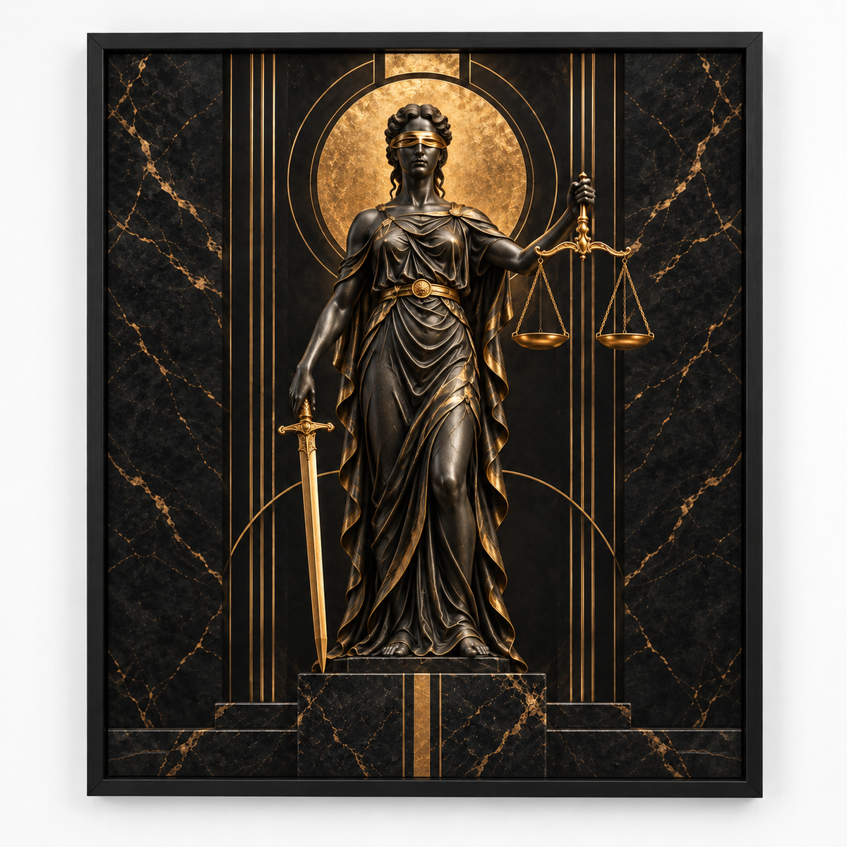 Quadro Themis Art Déco Preto e Dourado