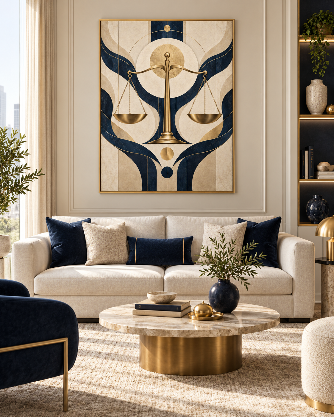 Quadro Balança da Justiça Azul e Dourado