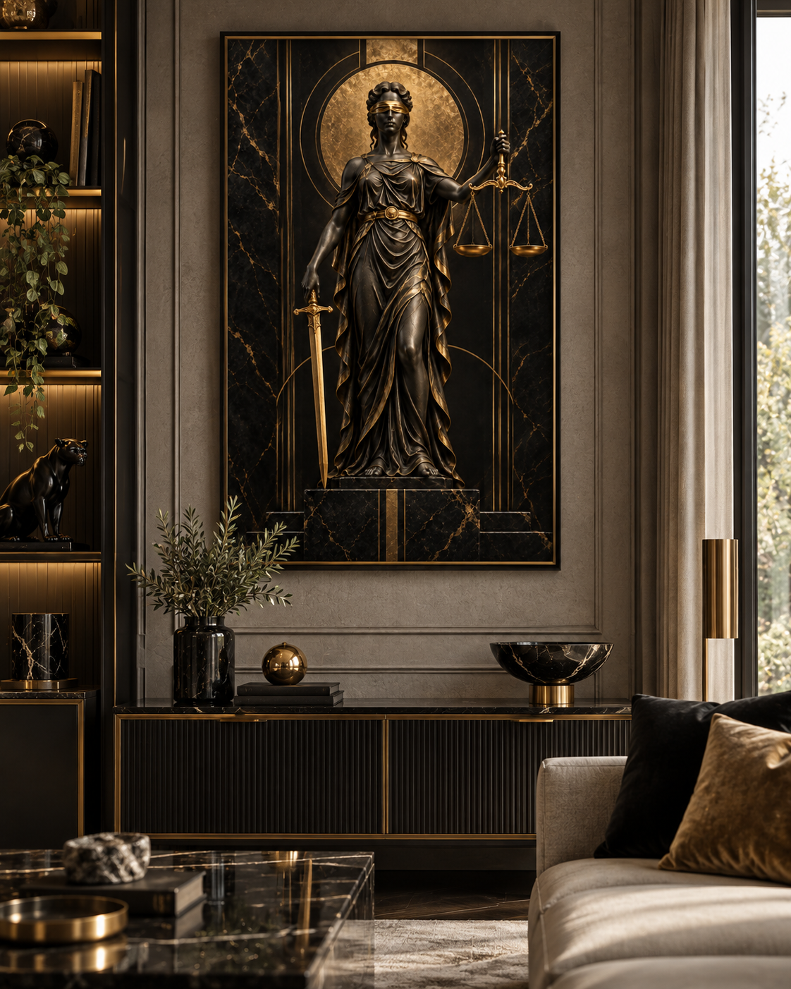 Quadro Themis Art Déco Preto e Dourado