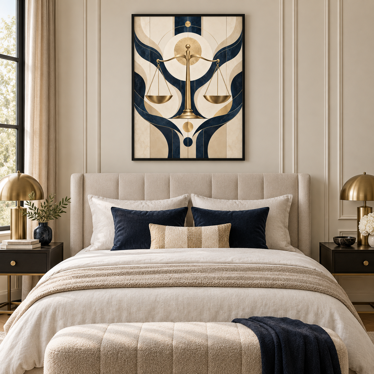 Quadro Balança da Justiça Azul e Dourado