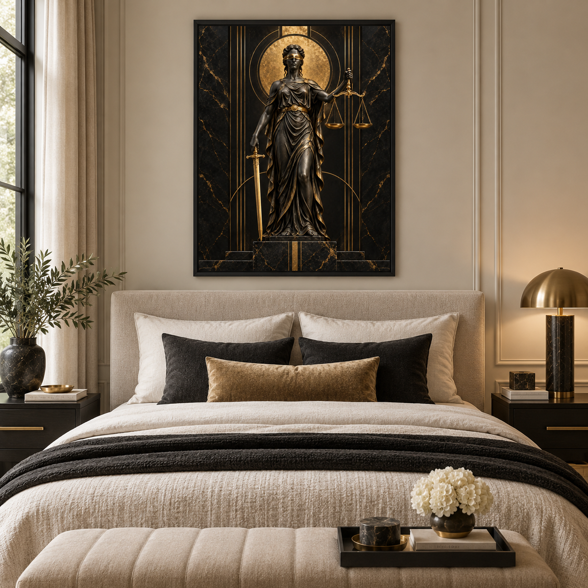 Quadro Themis Art Déco Preto e Dourado