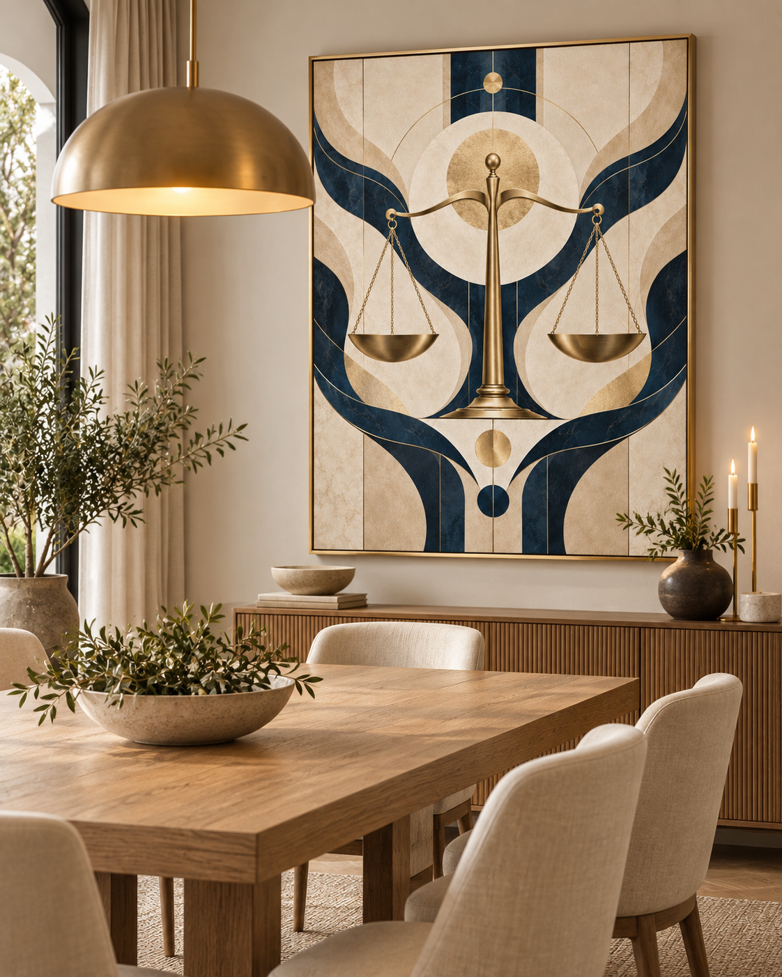 Quadro Balança da Justiça Azul e Dourado