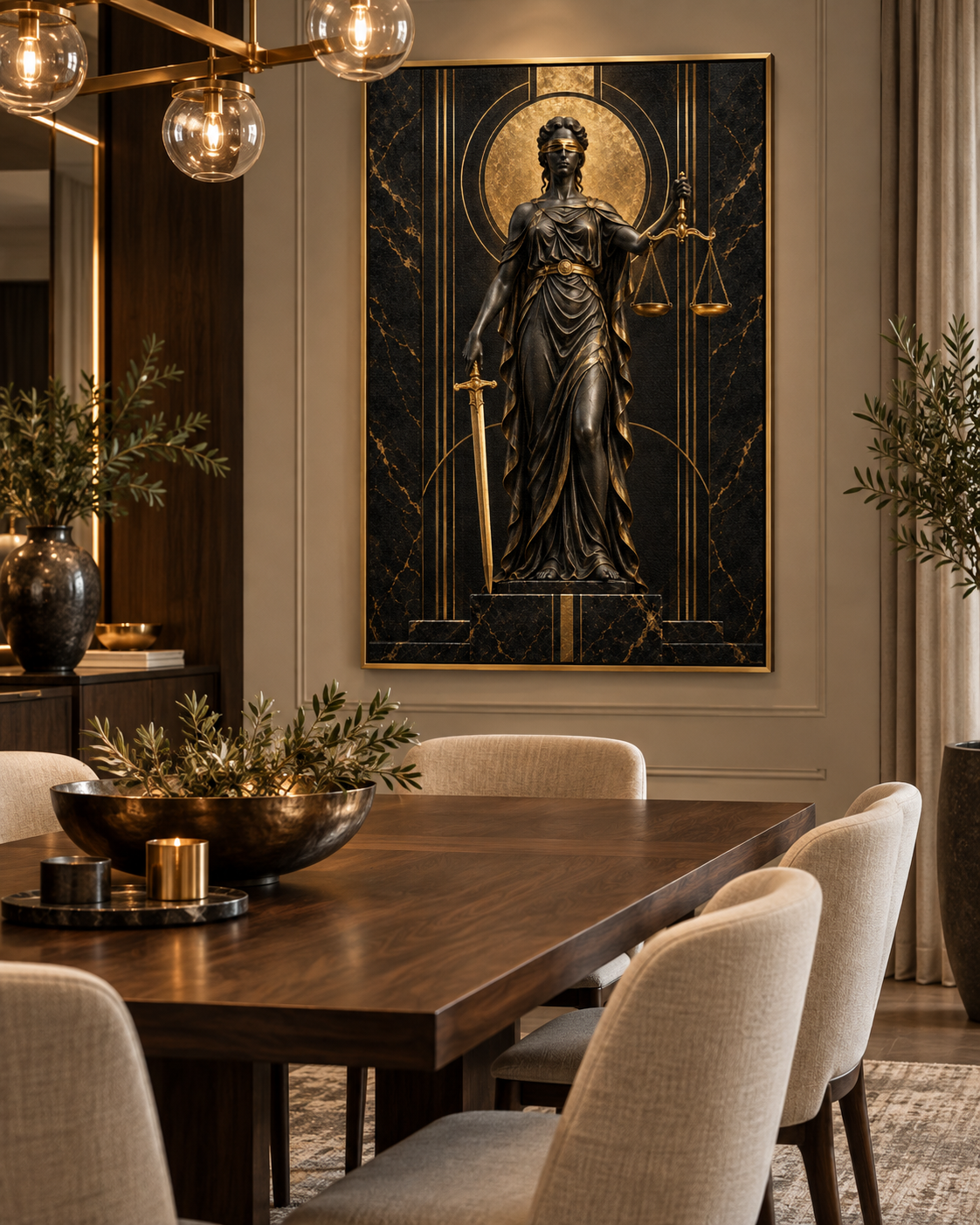 Quadro Themis Art Déco Preto e Dourado