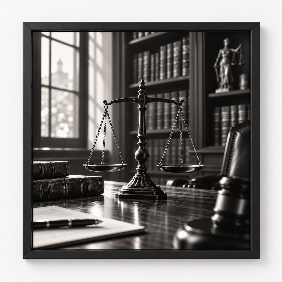 Quadro Balança da Justiça em Escritório