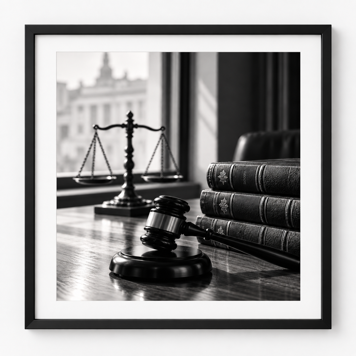 Quadro Direito e Justiça com Livros Jurídicos