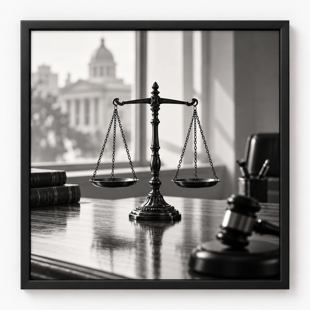 Quadro Balança da Justiça em Preto e Branco