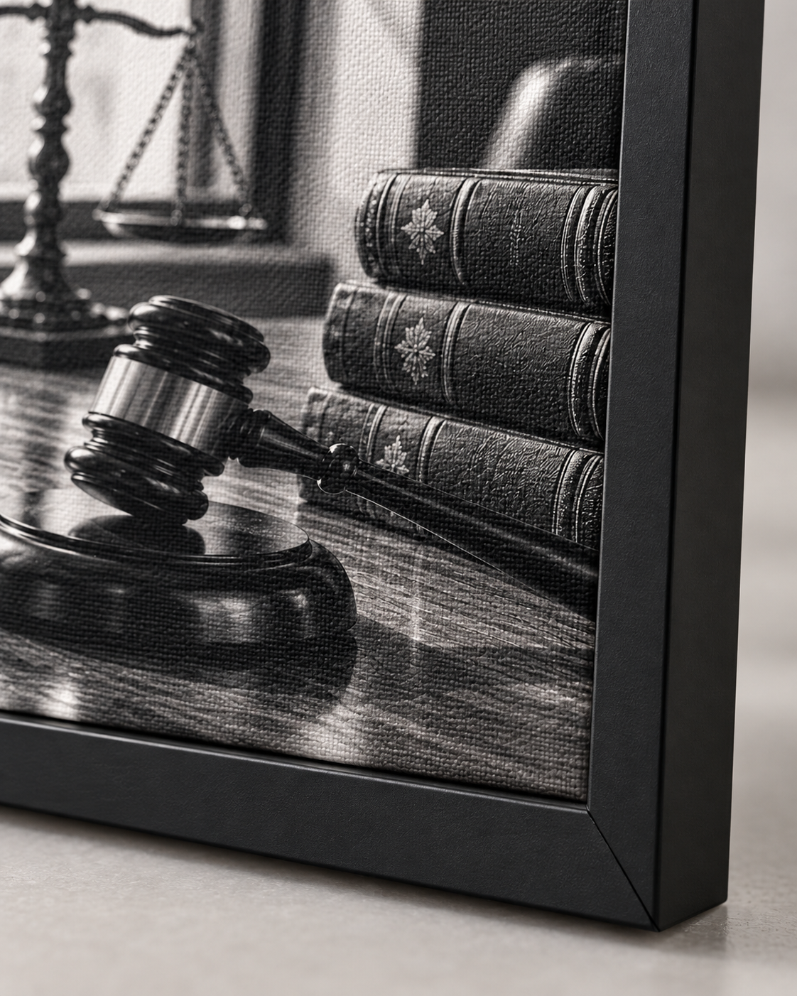 Quadro Direito e Justiça com Livros Jurídicos