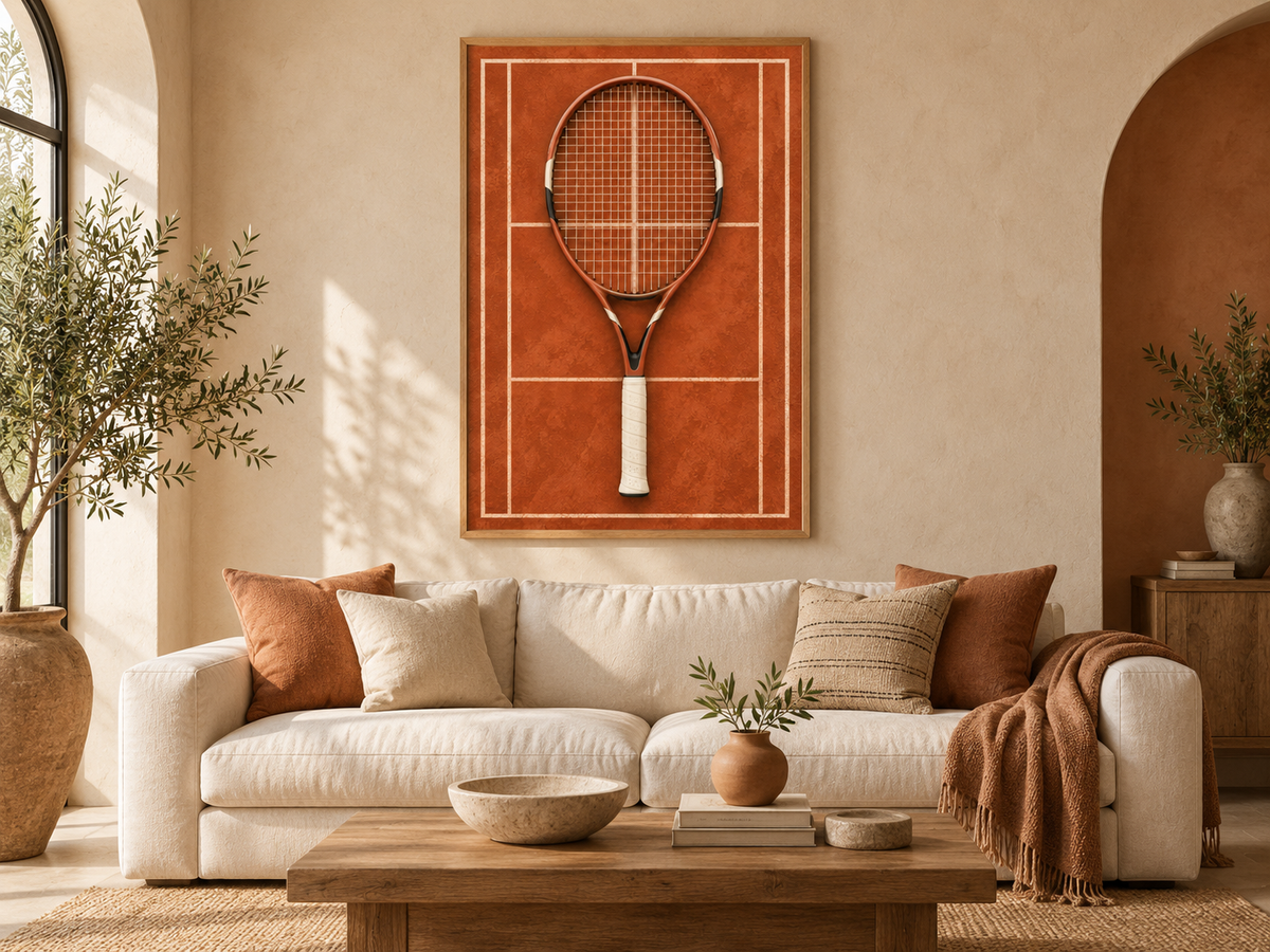 Quadro Raquete de Tênis em Quadra de Saibro