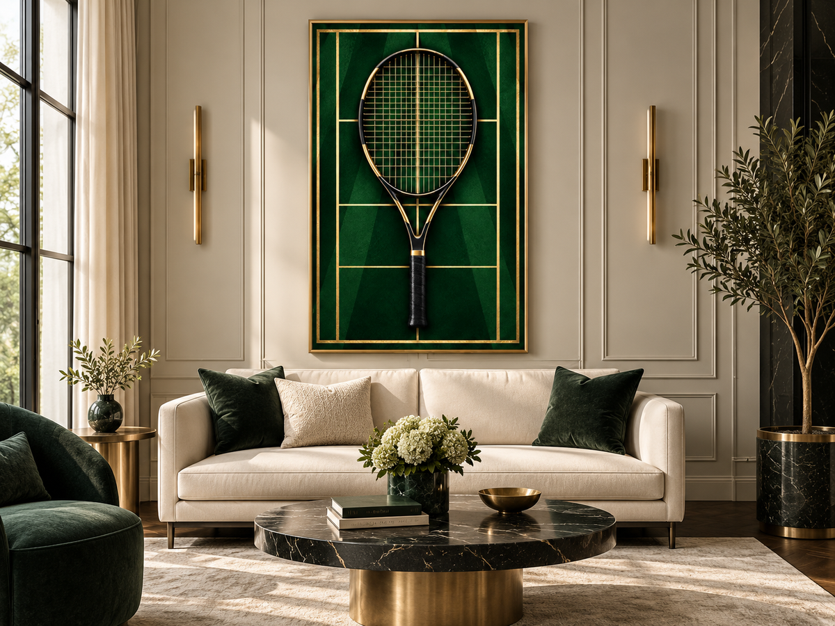 Quadro Raquete de Tênis Preta e Dourada