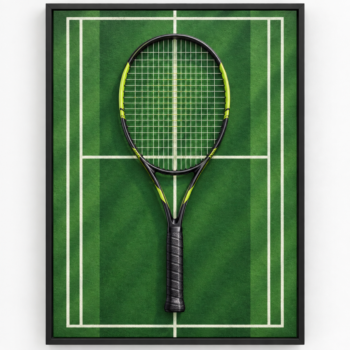 Quadro Raquete de Tênis na Quadra Verde