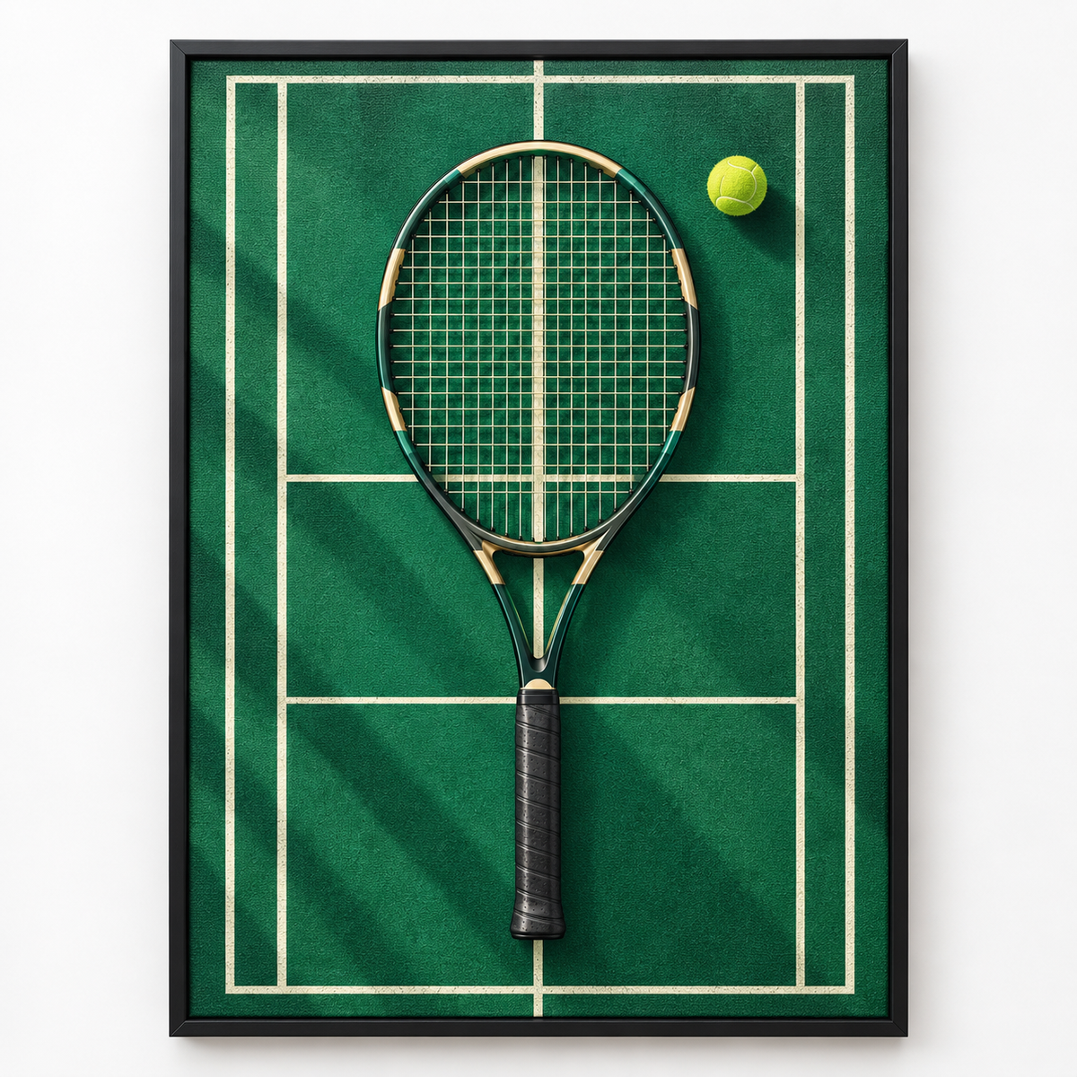 Quadro Tênis com Raquete e Bola em Quadra Verde