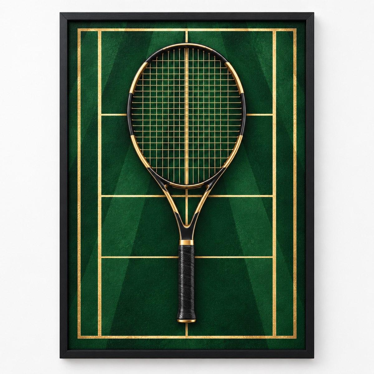 Quadro Raquete de Tênis Preta e Dourada