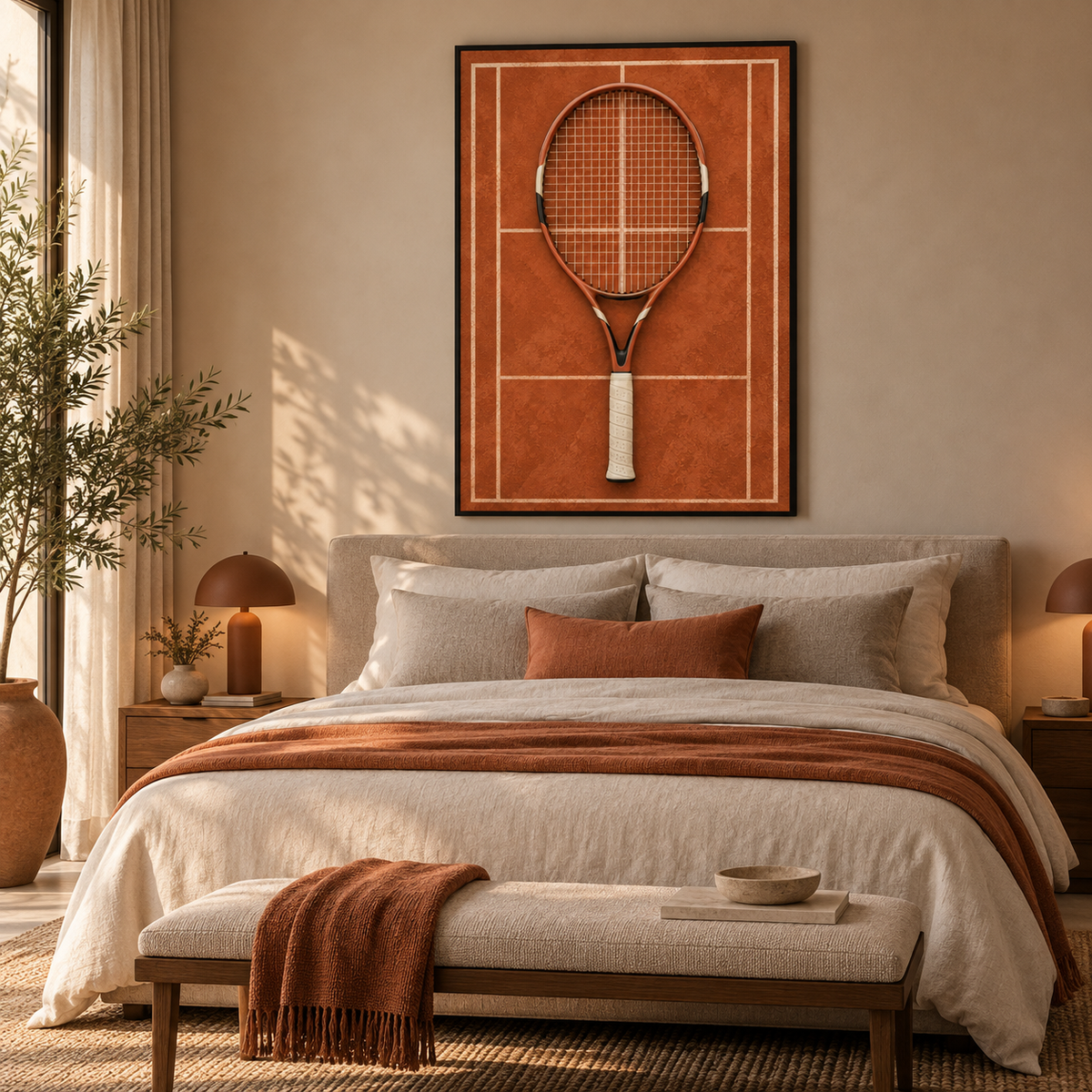 Quadro Raquete de Tênis em Quadra de Saibro