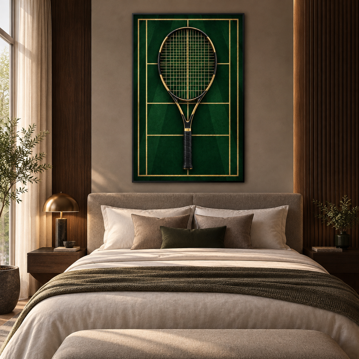 Quadro Raquete de Tênis Preta e Dourada