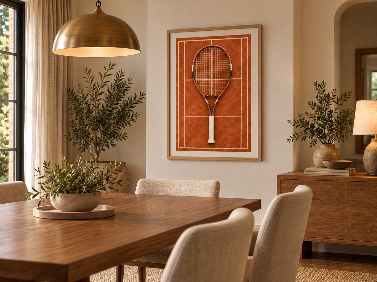 Quadro Raquete de Tênis em Quadra de Saibro