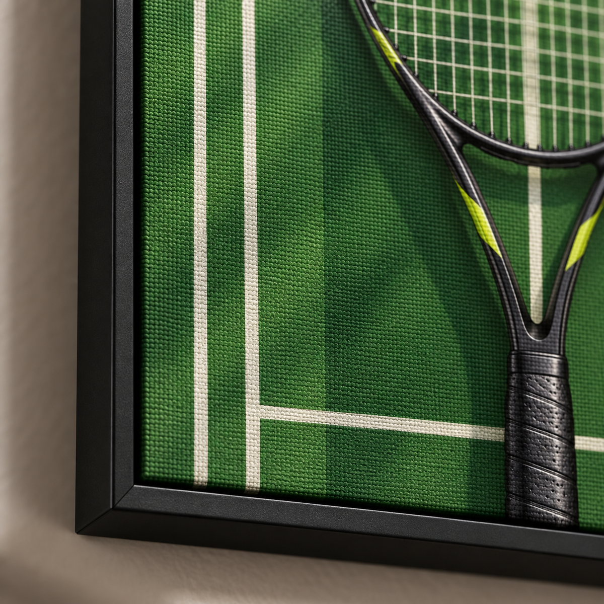 Quadro Raquete de Tênis na Quadra Verde