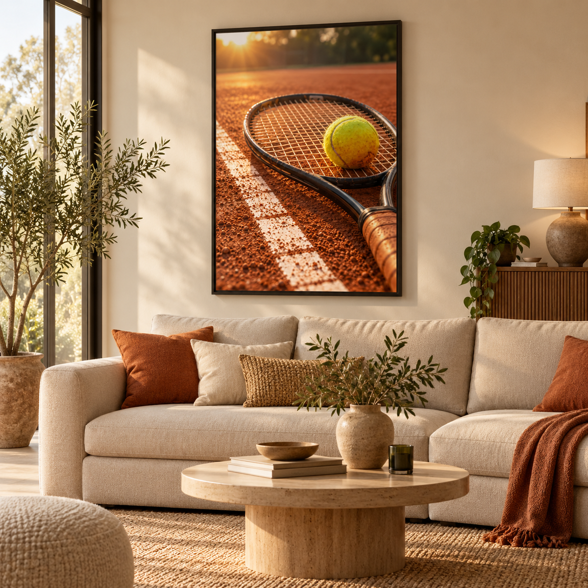 Quadro Tênis no Saibro com Raquete e Bola