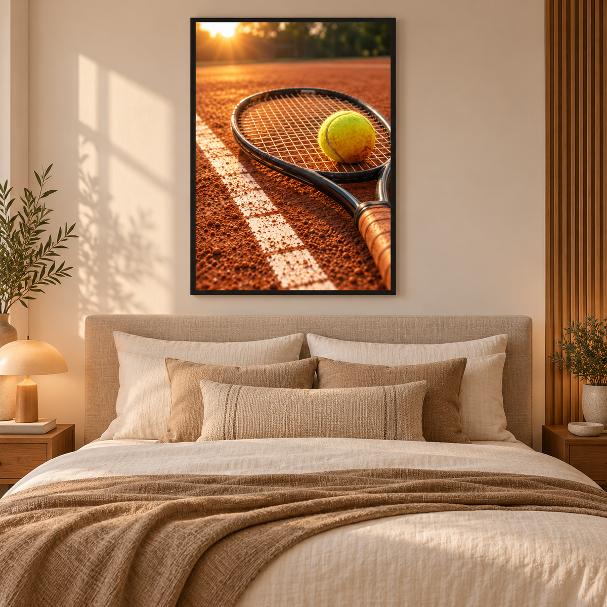 Quadro Tênis no Saibro com Raquete e Bola