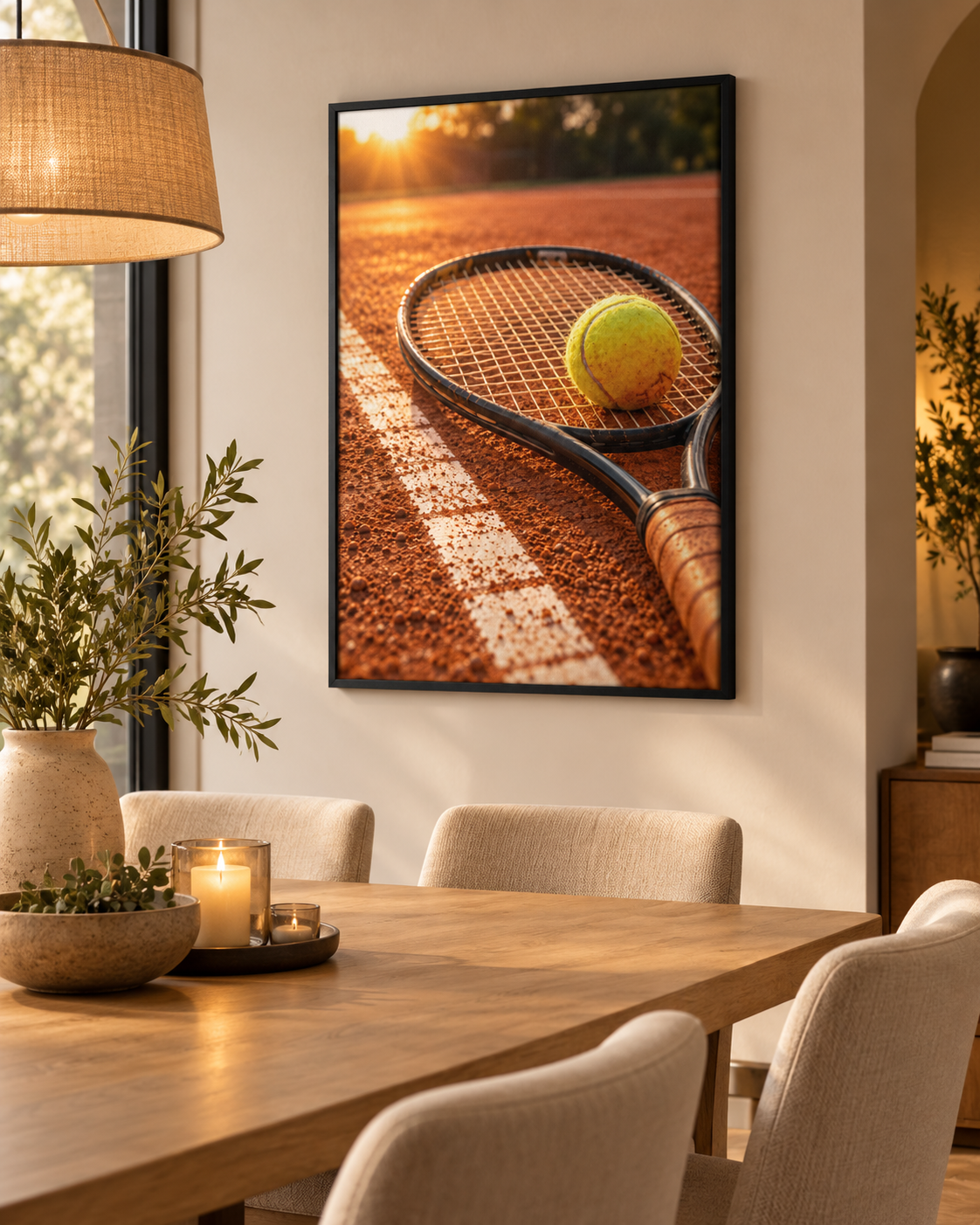 Quadro Tênis no Saibro com Raquete e Bola
