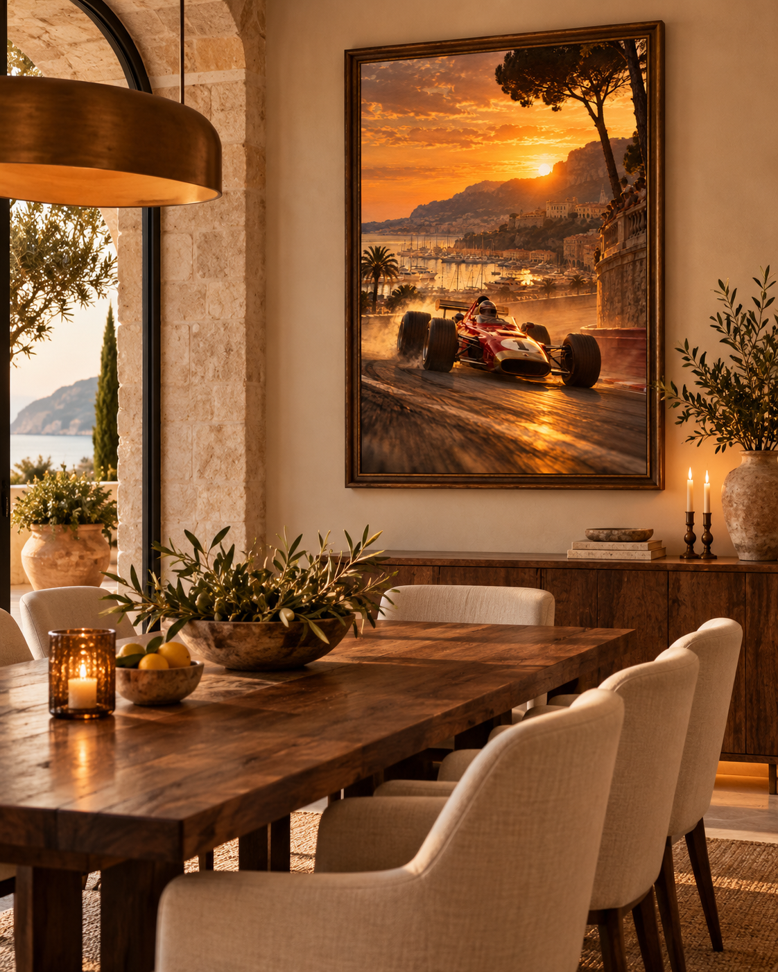 Quadro Fórmula 1 Clássica no Pôr do Sol