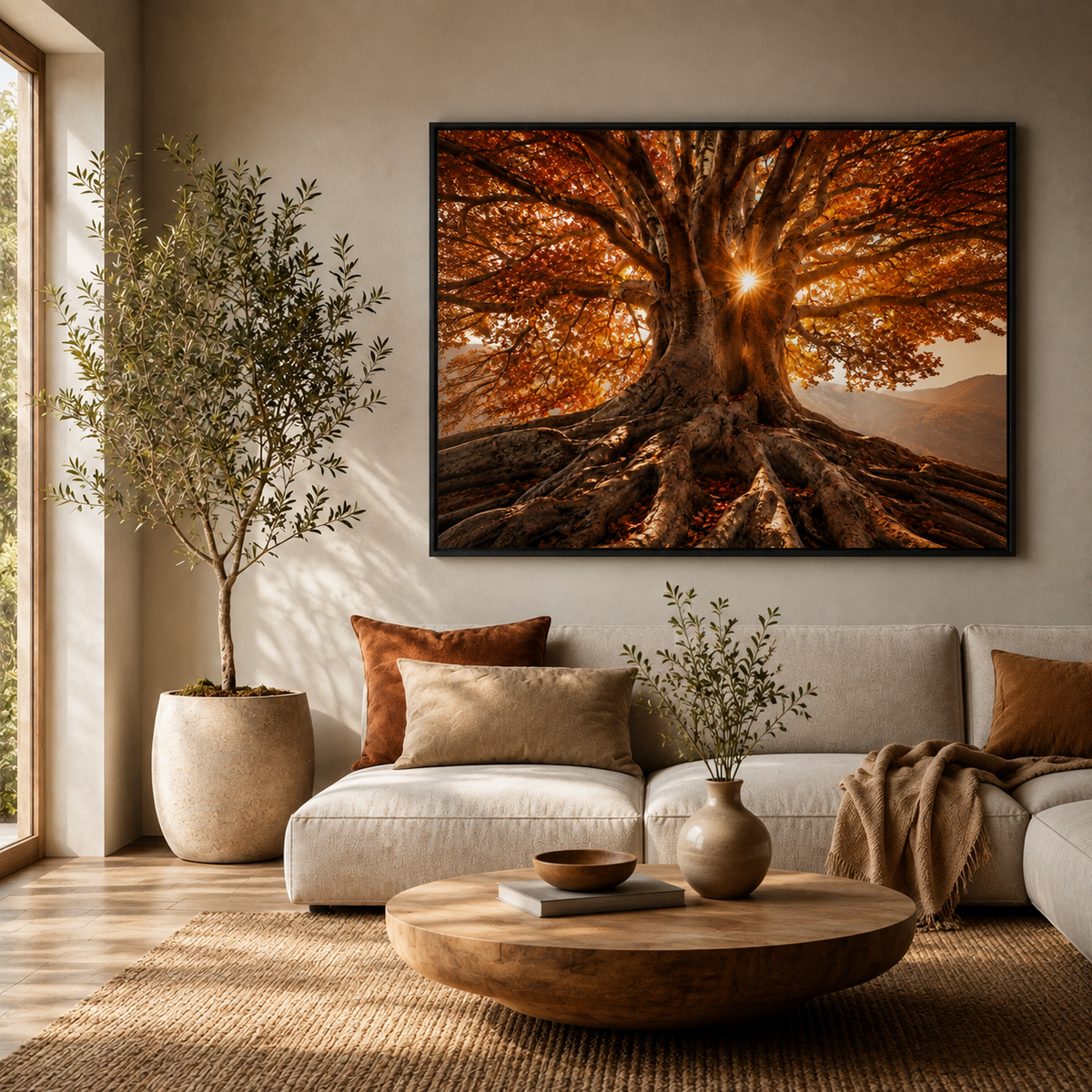 Quadro Árvore Outonal e Raízes